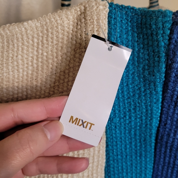 MixIt Multicolor Jute & Cotton Large Tote Bag Blue and Cream Tote Bag - Picture 12 of 15